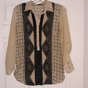 Tan & Navy sheer blouse